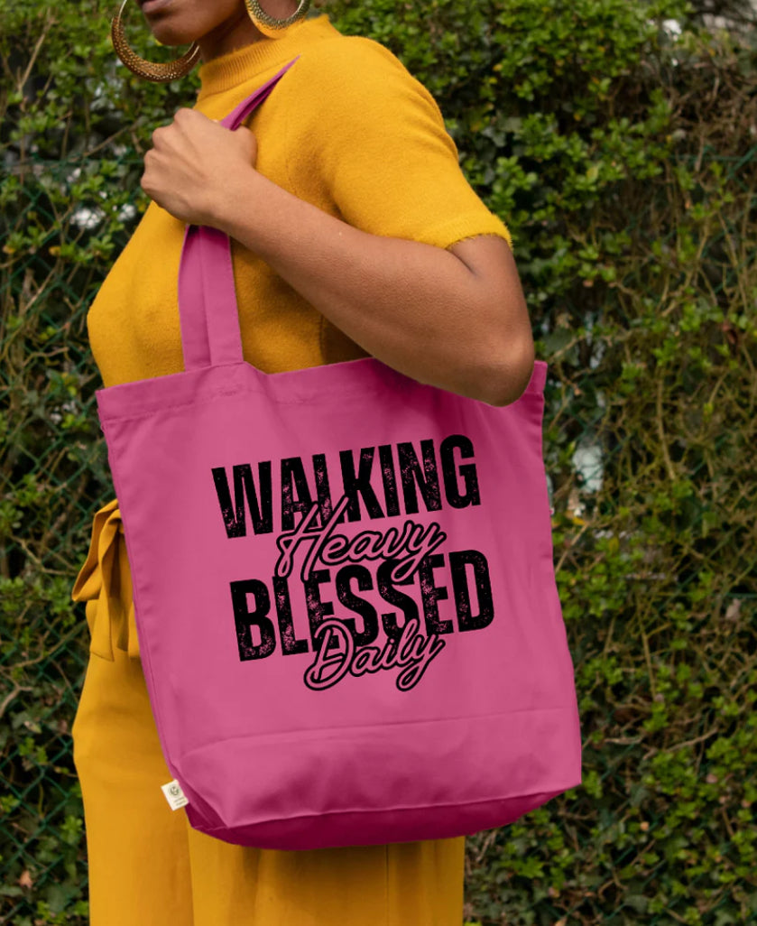 WALKING HEAVY BLESSED DAILY -CANVAS TOTE BAG