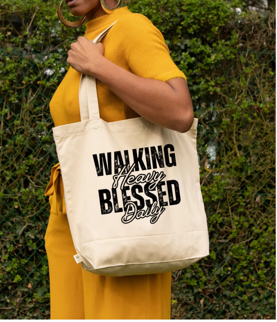 WALKING HEAVY BLESSED DAILY -CANVAS TOTE BAG