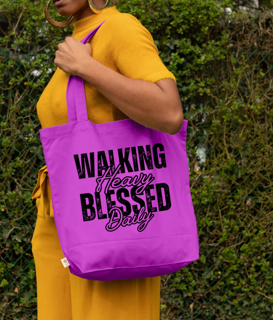 WALKING HEAVY BLESSED DAILY -CANVAS TOTE BAG